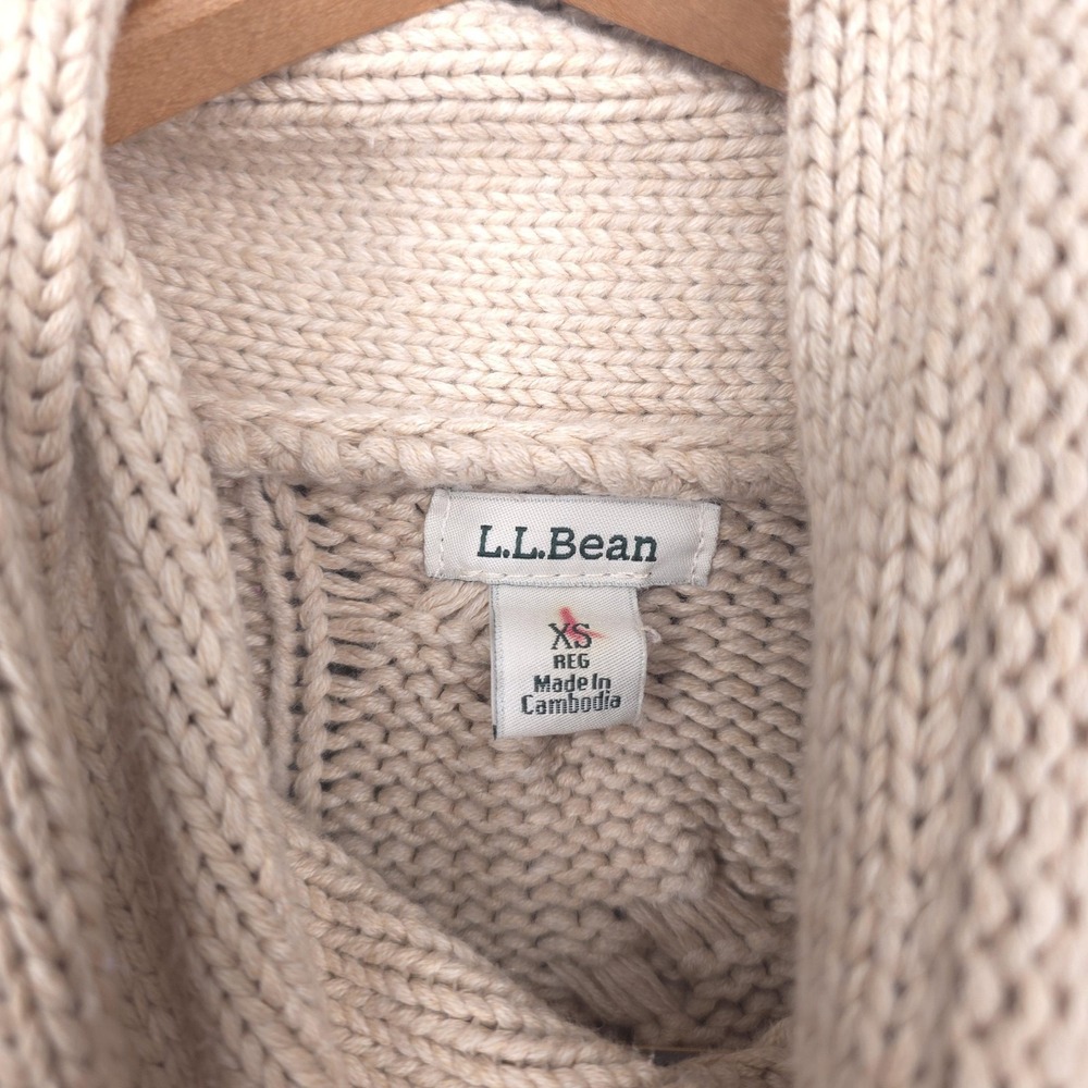 L.L.Bean Sweater Womens XS Cream Cotton Cable Knit Cowl Neck Pockets Pullover - Picture 3 of 8